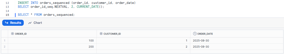 Generating the next value from a sequence - Snowflake INSERT INTO