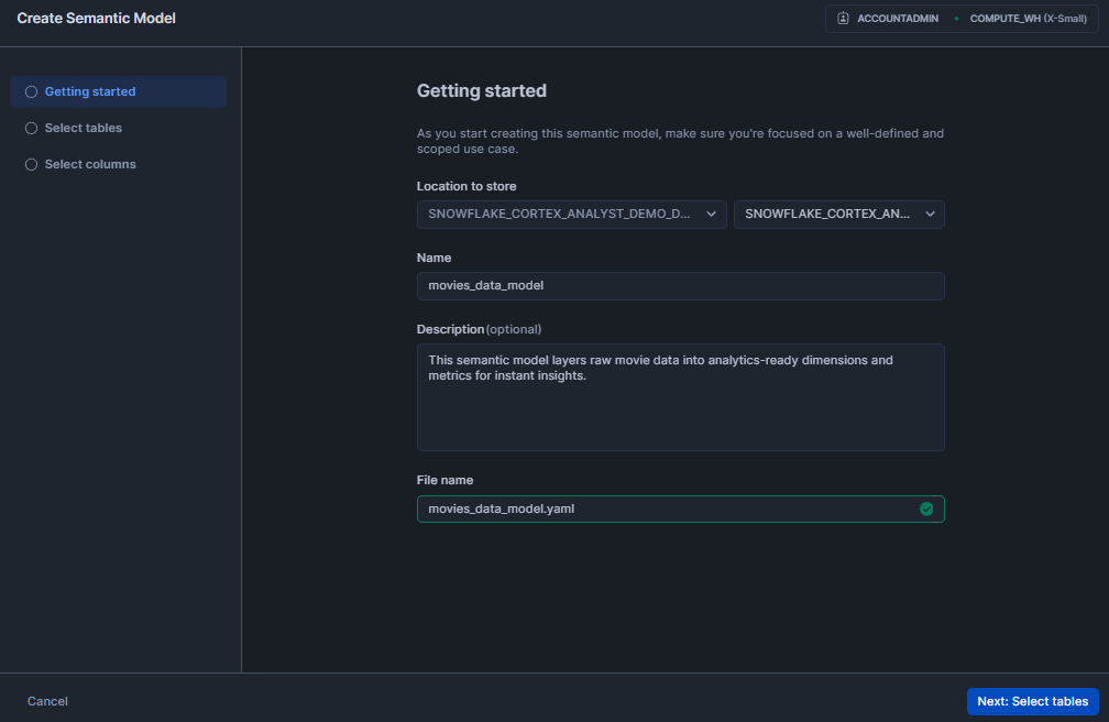 Providing name and description to Semantic Model - Snowflake Cortex Analyst