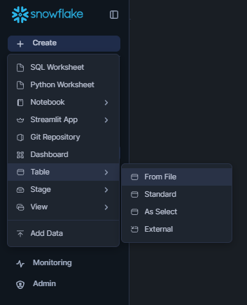 Creating Snowflake table from file - Snowflake Cortex Analyst