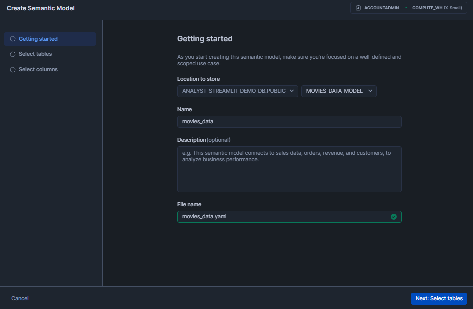 Providing name and description to Semantic Model - Snowflake Cortex Analyst
