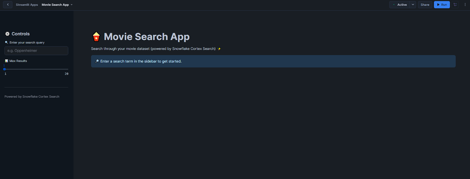 Running a Streamlit application - Snowflake Cortex Search