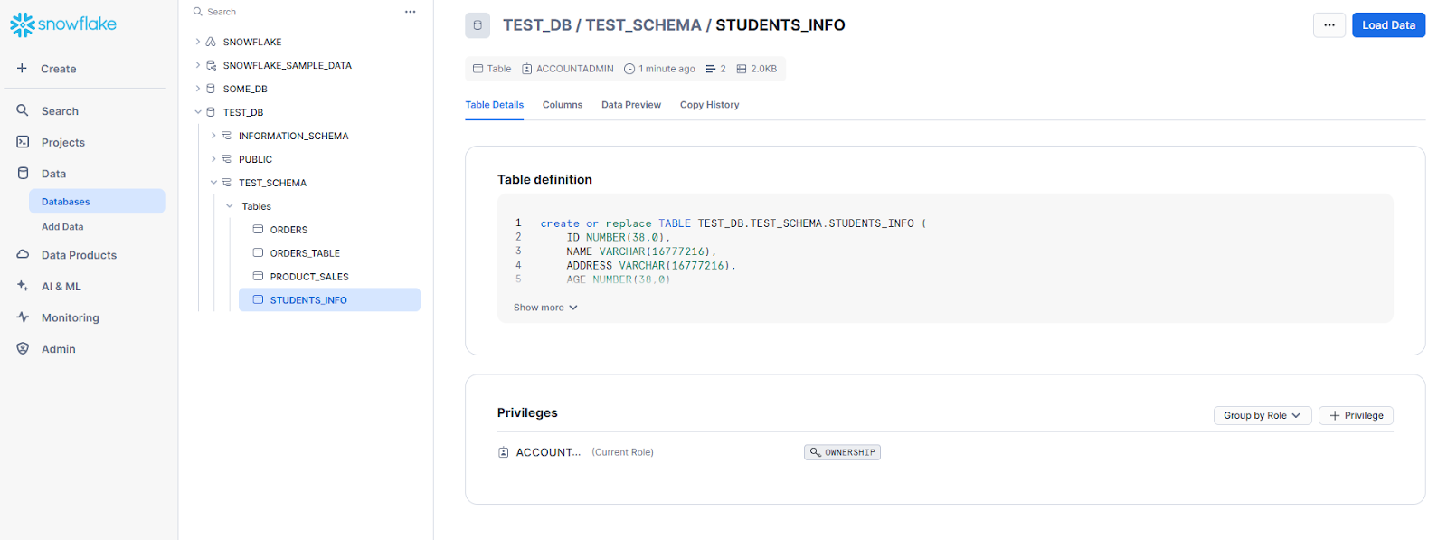Selecting "Tables" option - Snowflake DROP COLUMN - drop column Snowflake - alter table drop column Snowflake - drop column in snowflake - Snowflake drop column if exists