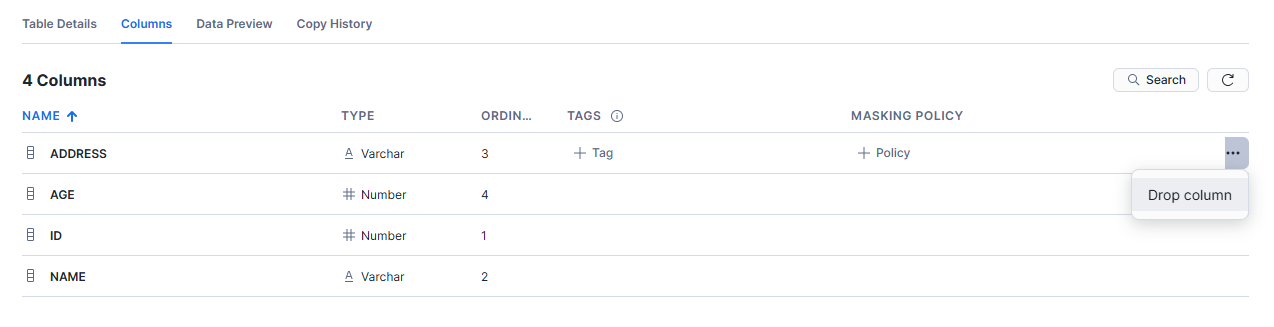 Choose the "Database" Option - Snowflake DROP COLUMN - drop column Snowflake - alter table drop column Snowflake - drop column in snowflake - Snowflake drop column if exists