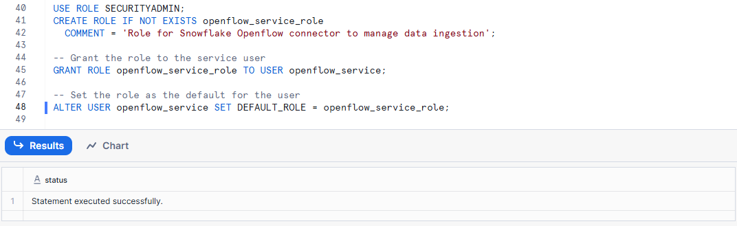 Creating a dedicated Snowflake role for Snowflake Openflow connector