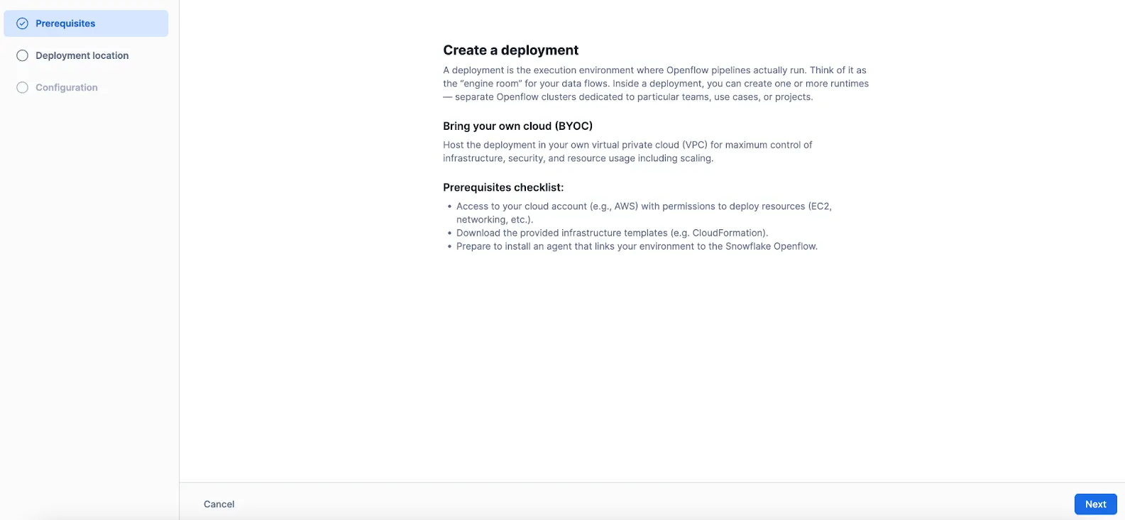 Creating Snowflake Openflow deployment - Snowflake Openflow
