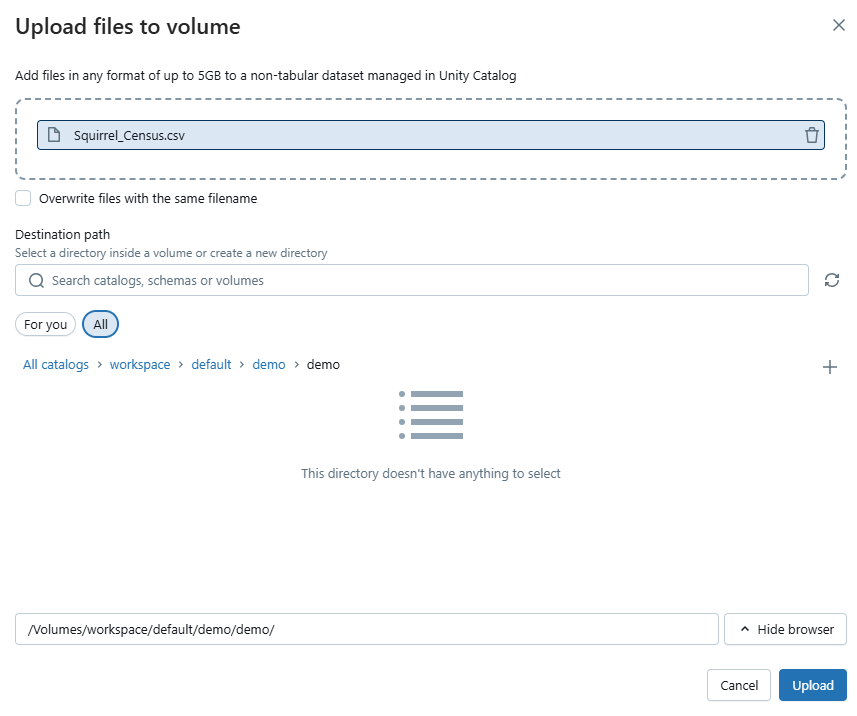 Uploading files to Databricks Unity Catalog Volumes - Databricks CREATE TABLE