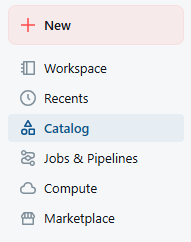 Navigating to Data Catalog option - Databricks CREATE TABLE