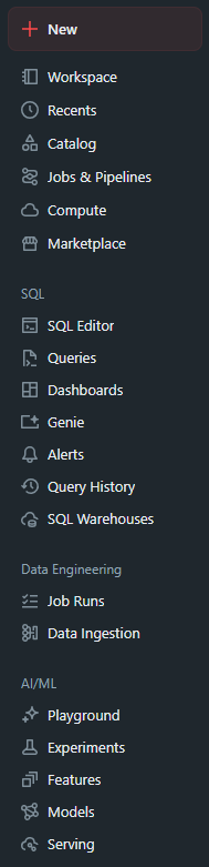 Sidebar in Databricks workspace
