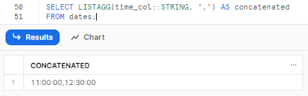 Using Snowflake LISTAGG function to concatenate time column together - snowflake listagg - listagg Snowflake - list agg snowflake - snowflake listagg order by - listagg distinct snowflake - listagg order by snowflake - snowflake listagg distinct - snowflake listagg examples - snowflake listagg multiple columns