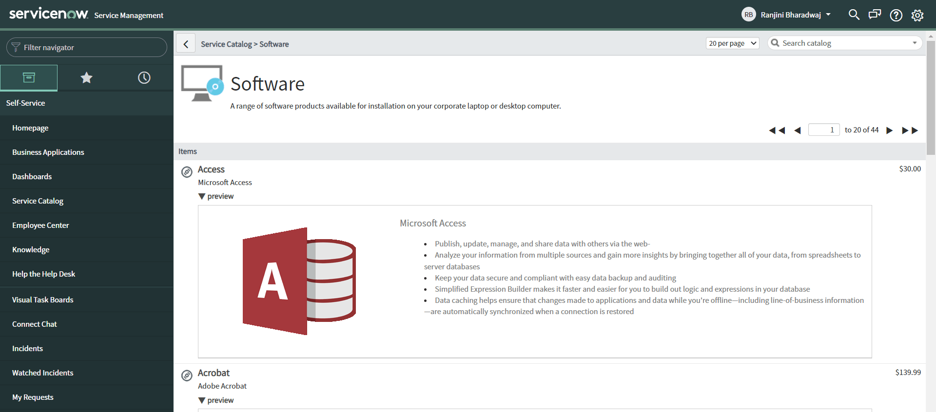 Screenshot of Flexera One Software Request and Reclamation - ServiceNow integration